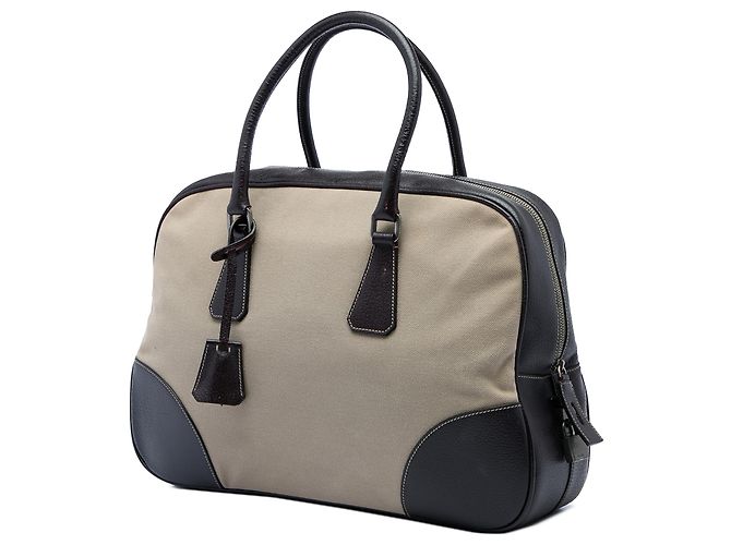 Bolso Bauletto Prada de lona Canapa beige con ribetes de Cinghiale - vista 2