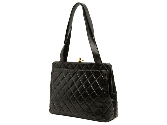 Borsa a tracolla Chanel Black CC Quilted Lambskin Kiss Lock Frame Nero - vista 2