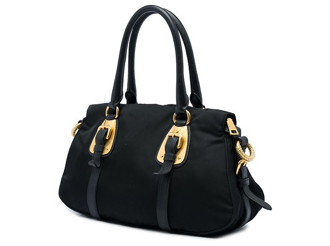 Borsa Satchel Prada in Tessuto con rifiniture in vitello morbido nero - vista 2