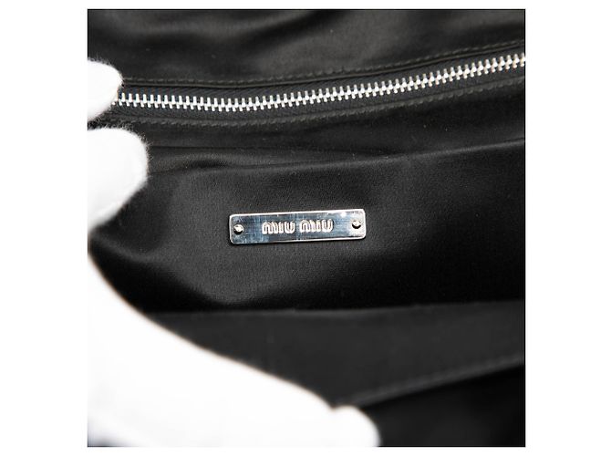Zaino in nylon Matelassé Miu Miu con rifiniture in pelle marrone e cristalli Cachi - vista 5