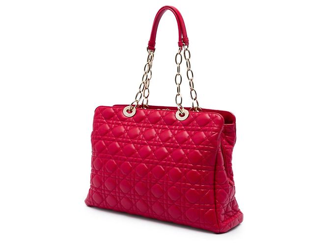 Dior Red Large Lambskin Cannage Soft Zipped Lady Dior Shopping Tote - Ansicht 2