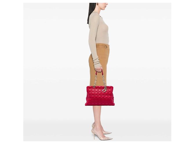 Dior Red Large Lambskin Cannage Soft Zipped Lady Dior Shopping Tote - Ansicht 5
