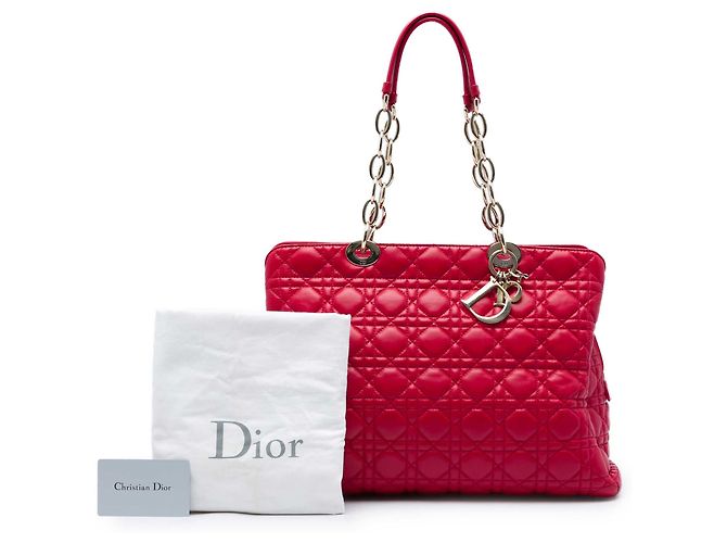 Dior Red Large Lambskin Cannage Soft Zipped Lady Dior Shopping Tote - Ansicht 6