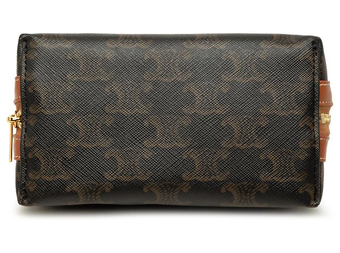 Céline Celine Beauty Case Small Triomphe in tela rivestita e pelle di vitello, Marrone - vista 3
