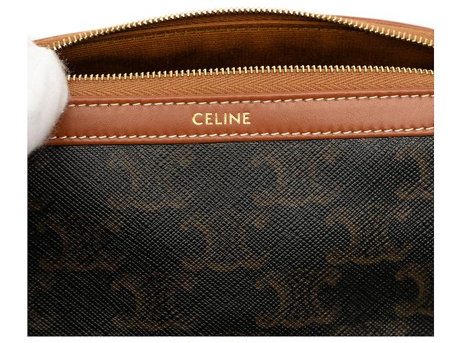 Céline Celine Beauty Case Small Triomphe in tela rivestita e pelle di vitello, Marrone - vista 5