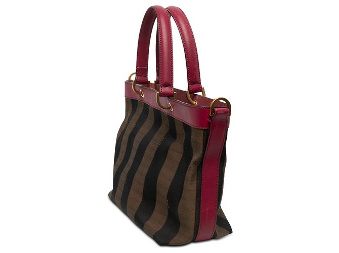 Borsa Satchel Fendi Large Pequin Canvas Marrone - vista 2