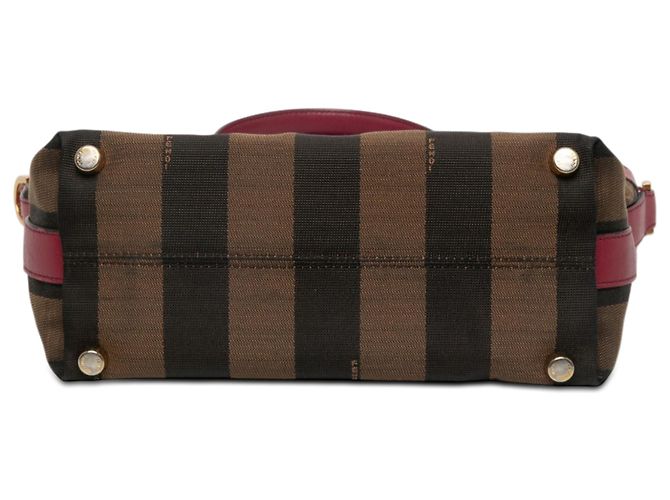 Borsa Satchel Fendi Large Pequin Canvas Marrone - vista 3