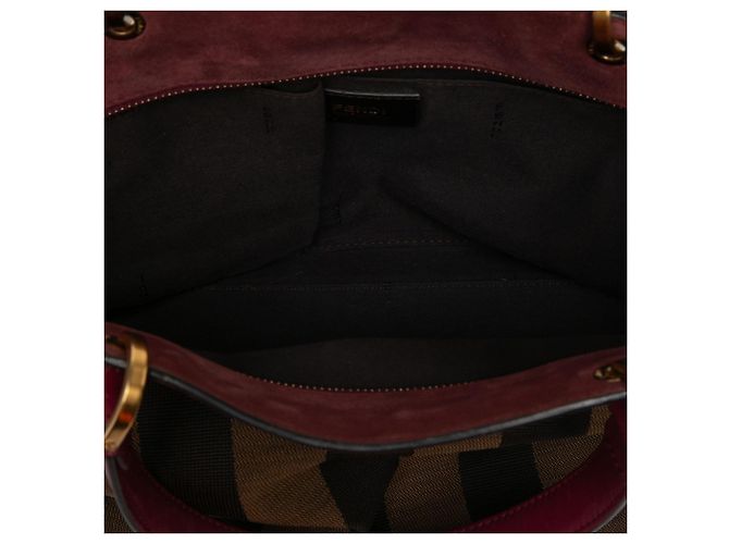 Borsa Satchel Fendi Large Pequin Canvas Marrone - vista 5