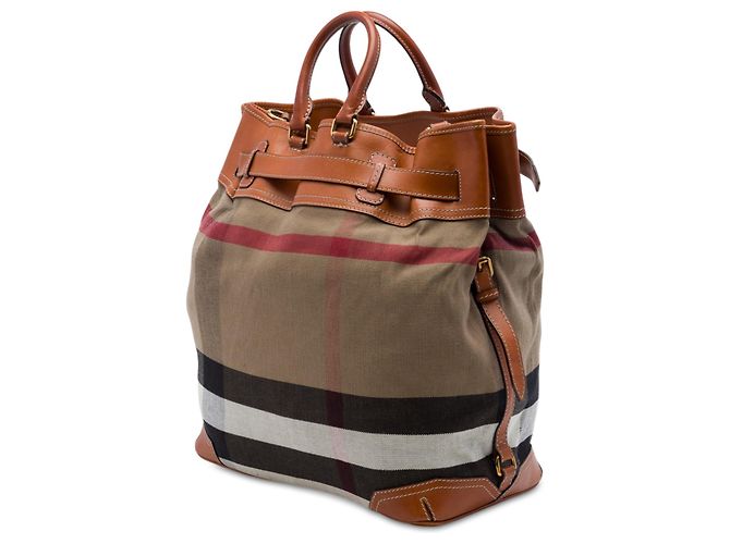 Bolsa Satchel Burberry em lona Mega Check marrom e couro - vista 2