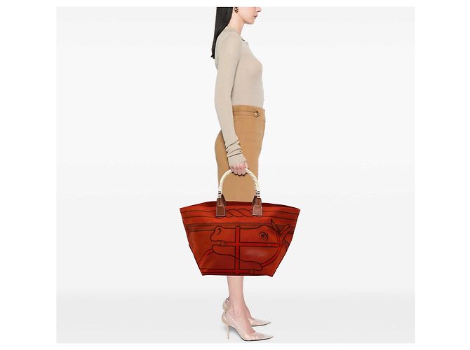 Hermès Red Toile H Plume Quadrige au Fil Steeple 31 Roja - vista 5