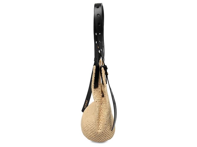 LOEWE Borsa Hobo Small in Raphia Beige Traforata - vista 5