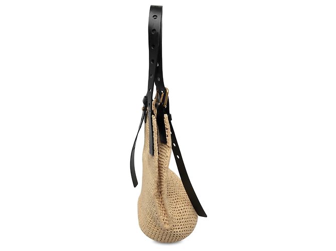 LOEWE Borsa Hobo Small in Raphia Beige Traforata - vista 6