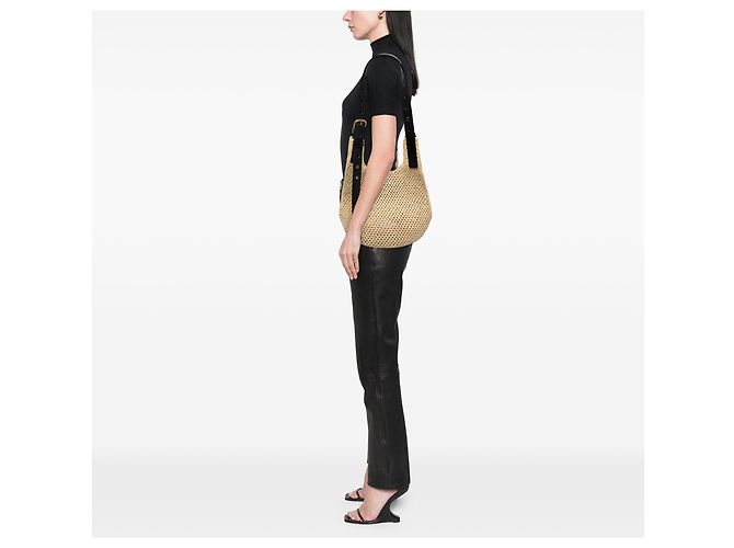 LOEWE Borsa Hobo Small in Raphia Beige Traforata - vista 7