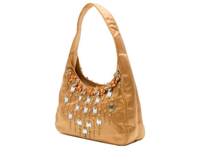 Borsa a tracolla in raso con decorazioni floreali dorate Prada D'oro - vista 2