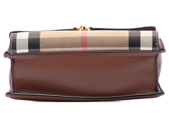 Burberry Brown Small Leather and House Check Canvas Derby Macken Crossbody Marrone - vista 3