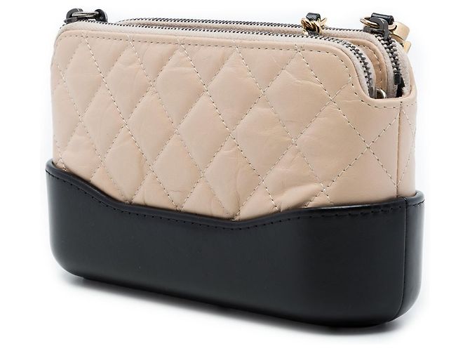 Clutch Gabrielle con doppia zip e catena Chanel in vitello invecchiato bicolore beige - vista 2