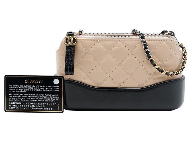 Clutch Gabrielle con doppia zip e catena Chanel in vitello invecchiato bicolore beige - vista 7