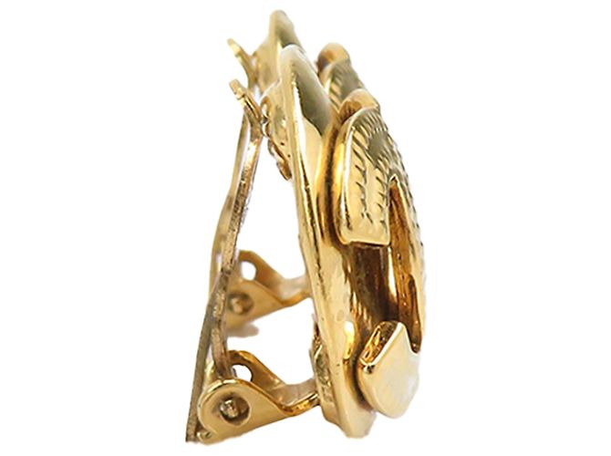 Chanel Gold CC vergoldete runde Clip-On-Ohrringe Golden - Ansicht 8