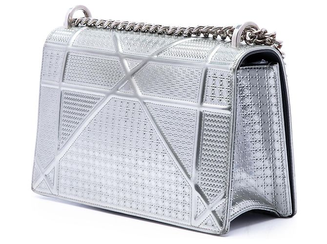 Dior Silver Medium Metallic Patent Microcannage Diorama Flap Argenté - vue 2