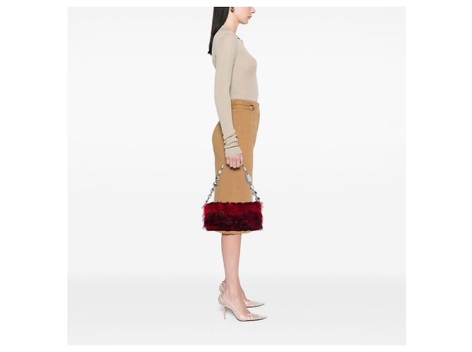 Borsa a tracolla Miu Miu in eco-pelliccia rossa con cristalli Rosso - vista 6