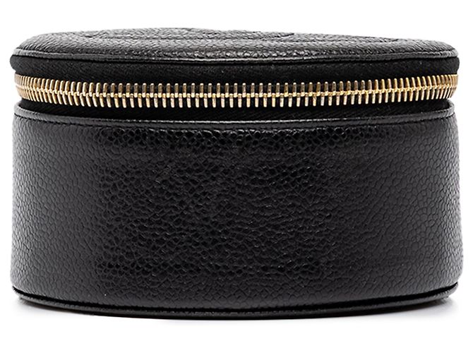 Étui à bijoux rond de voyage Chanel en cuir Caviar noir - vue 3