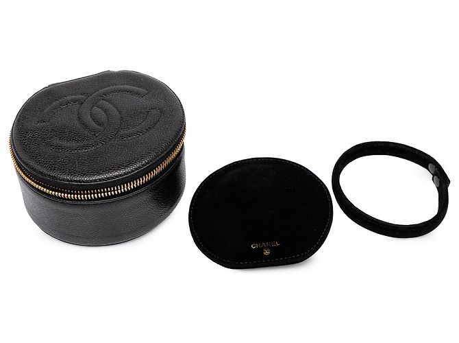 Étui à bijoux rond de voyage Chanel en cuir Caviar noir - vue 7