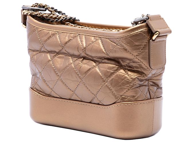 Chanel Gabrielle Hobo Small in pelle di vitello invecchiata metallizzata matelassé Marrone Bronzo - vista 2