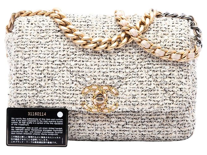Chanel Brown Medium Tweed 19 Flap Marrom Bege - vista 7