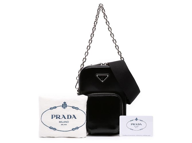 Pochette pour téléphone Prada en cuir brossé noir mini - vue 7