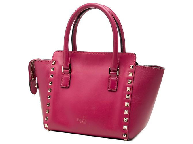 Sac cabas Valentino Rockstud Mini en cuir rose avec doubles anses - vue 2