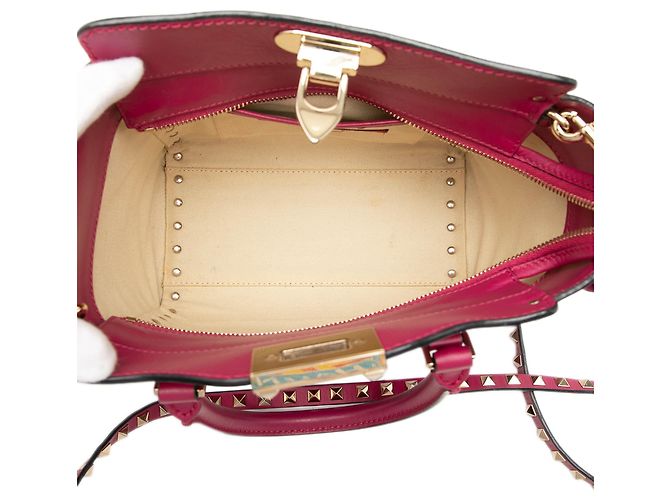 Sac cabas Valentino Rockstud Mini en cuir rose avec doubles anses - vue 4