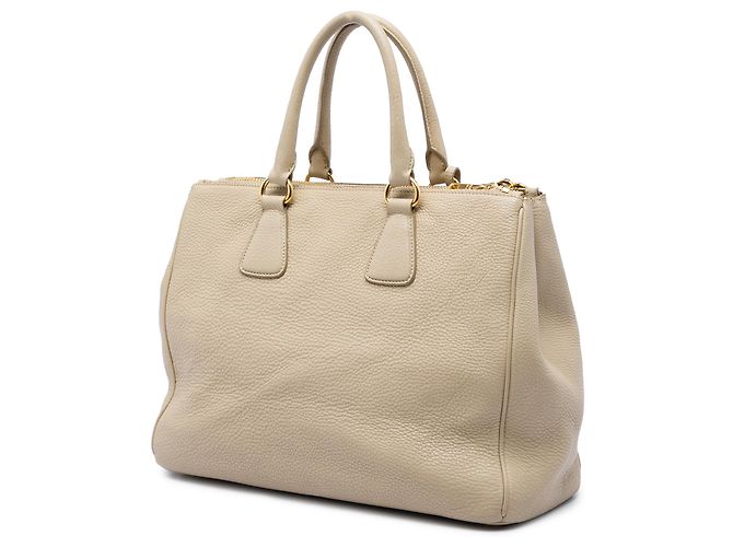 Prada Beige Vitello Daino Convertible Tote mit Doppelreißverschluss - Ansicht 2