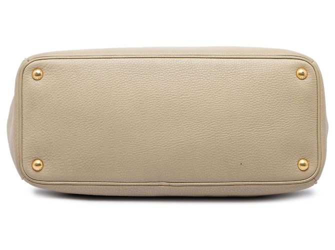 Prada Beige Vitello Daino Convertible Tote mit Doppelreißverschluss - Ansicht 3