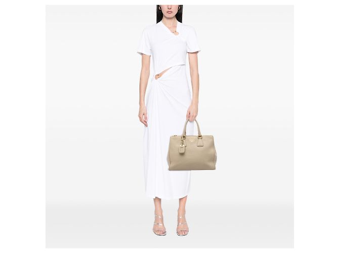 Prada Beige Vitello Daino Convertible Tote mit Doppelreißverschluss - Ansicht 5