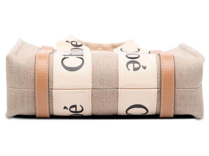 Borsa Woody Satchel Piccola in Tela Beige Chloé - vista 3