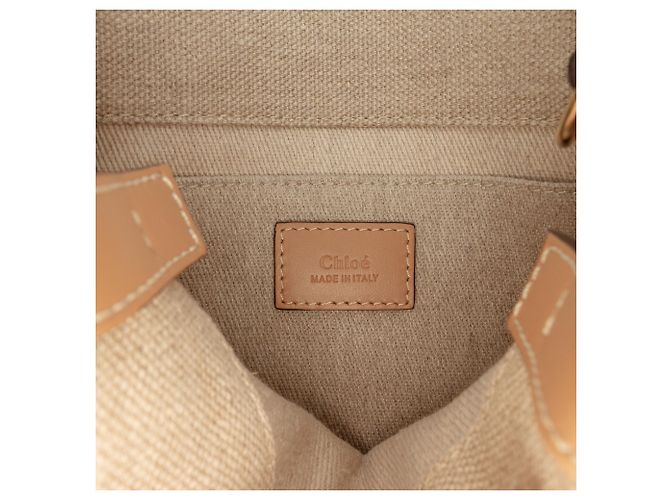 Borsa Woody Satchel Piccola in Tela Beige Chloé - vista 5