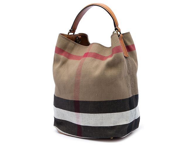 Borsa Secchiello Burberry Ashby in Tela Mega Check Brown Medium Marrone Marrone chiaro - vista 2