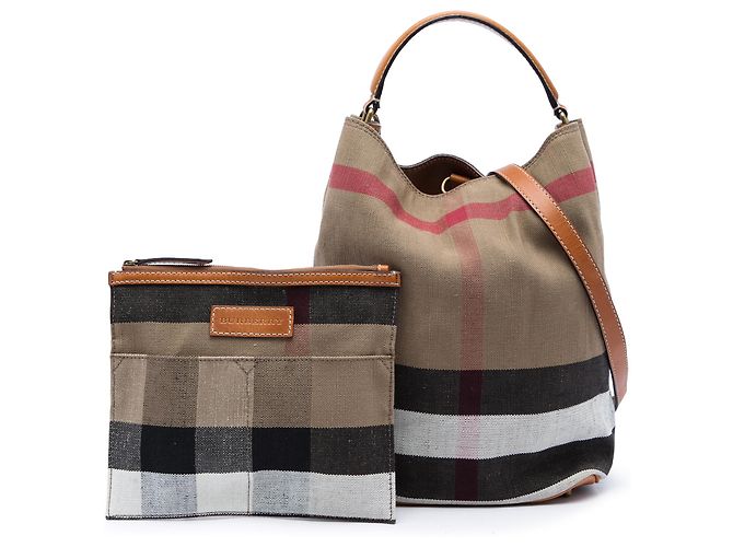 Borsa Secchiello Burberry Ashby in Tela Mega Check Brown Medium Marrone Marrone chiaro - vista 7