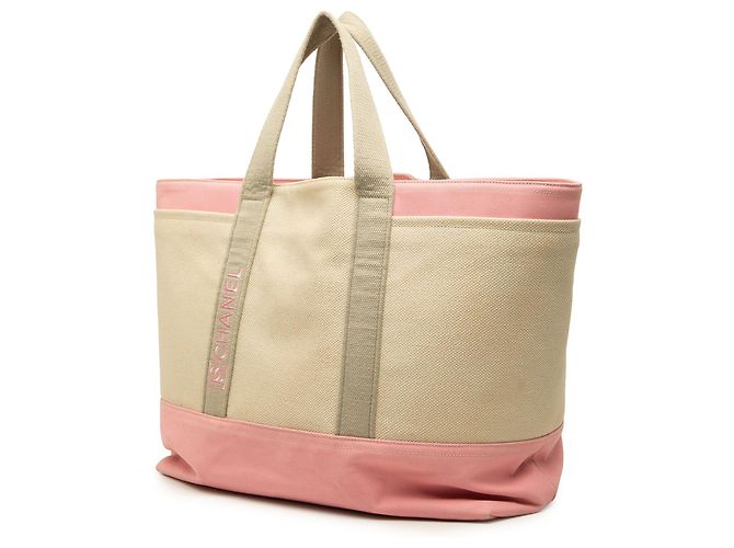 Borsa Tote Chanel Beige Large Bicolor Canvas Sports Ligne - vista 2