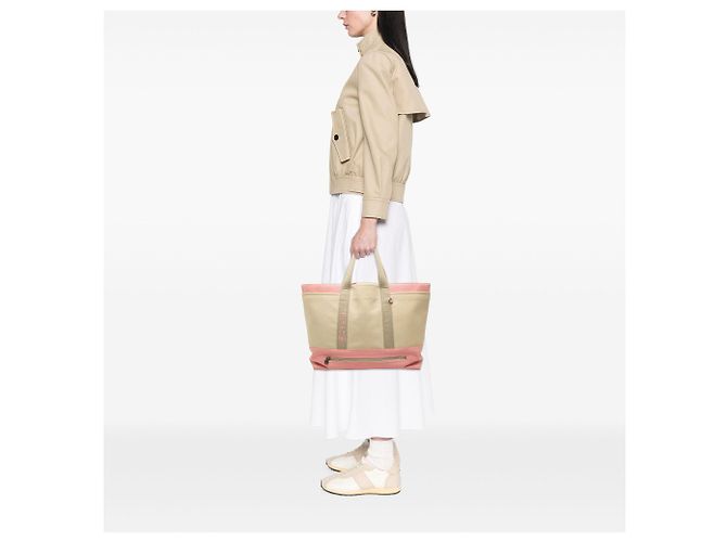 Borsa Tote Chanel Beige Large Bicolor Canvas Sports Ligne - vista 8