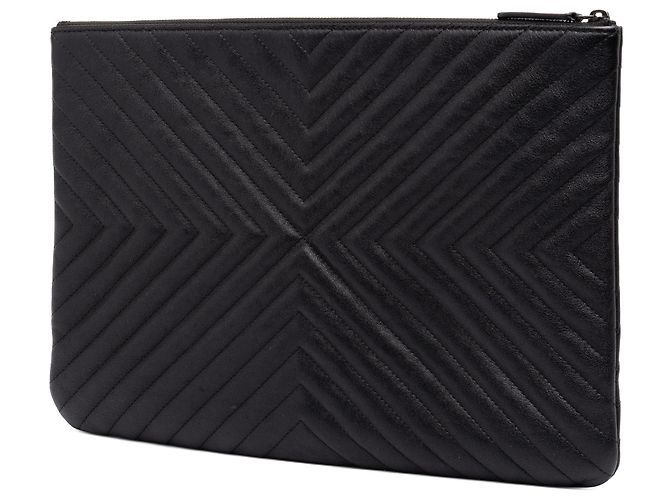 Chanel Black Large Diagonal Chevron Lambskin So Black Reissue 2.55 O Case Clutch Negro - vista 2