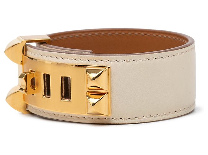 Pulseira Collier de Chien Hermès em Swift castanho e banhado a ouro Marrom Bege - vista 2