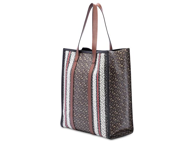 Saco Tote Vertical Burberry Brown TB Monogram E-Canvas Stripe Marrom - vista 2