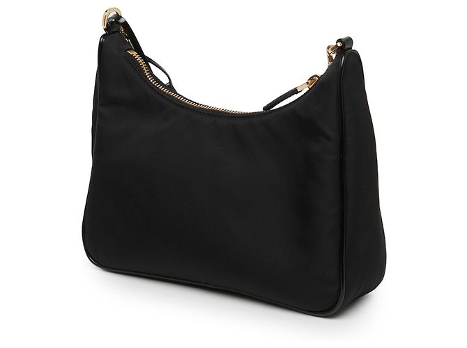 Prada Black Re Nylon Brushed Leather Front Pocket Hobo - view 2
