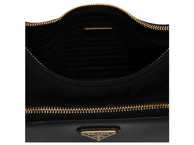 Prada Black Re Nylon Brushed Leather Front Pocket Hobo - view 4