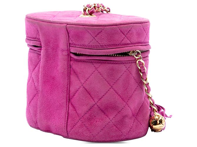 Sac Vanity Chanel en daim matelassé violet avec pompon - vue 2