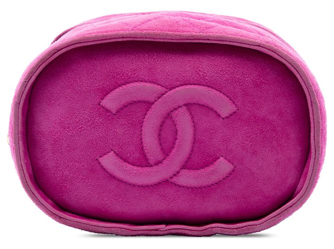 Sac Vanity Chanel en daim matelassé violet avec pompon - vue 3