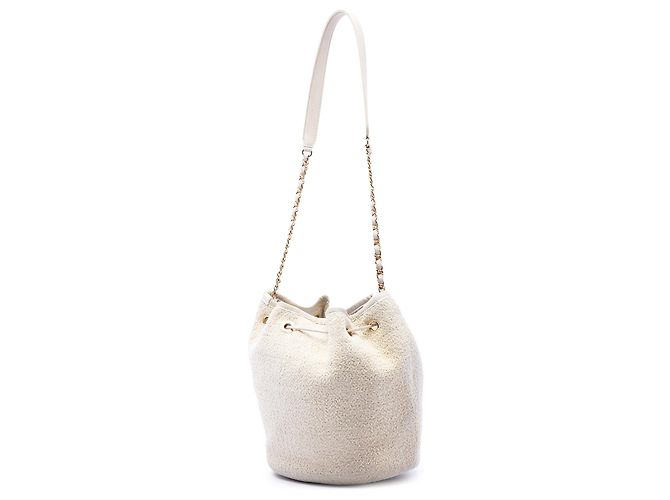Borsa a secchiello con coulisse Chanel Deauville Small in tweed bianco Crudo - vista 2