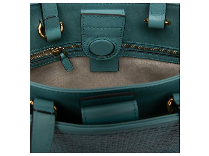 Borsa Tote Gucci Horsebit 1955 in rafia blu Medium con catena Blu chiaro - vista 5