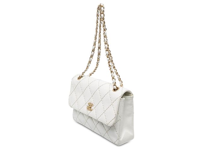 Chanel White Medium Lambskin Wild Stitch Single Flap Blanc - vue 2
